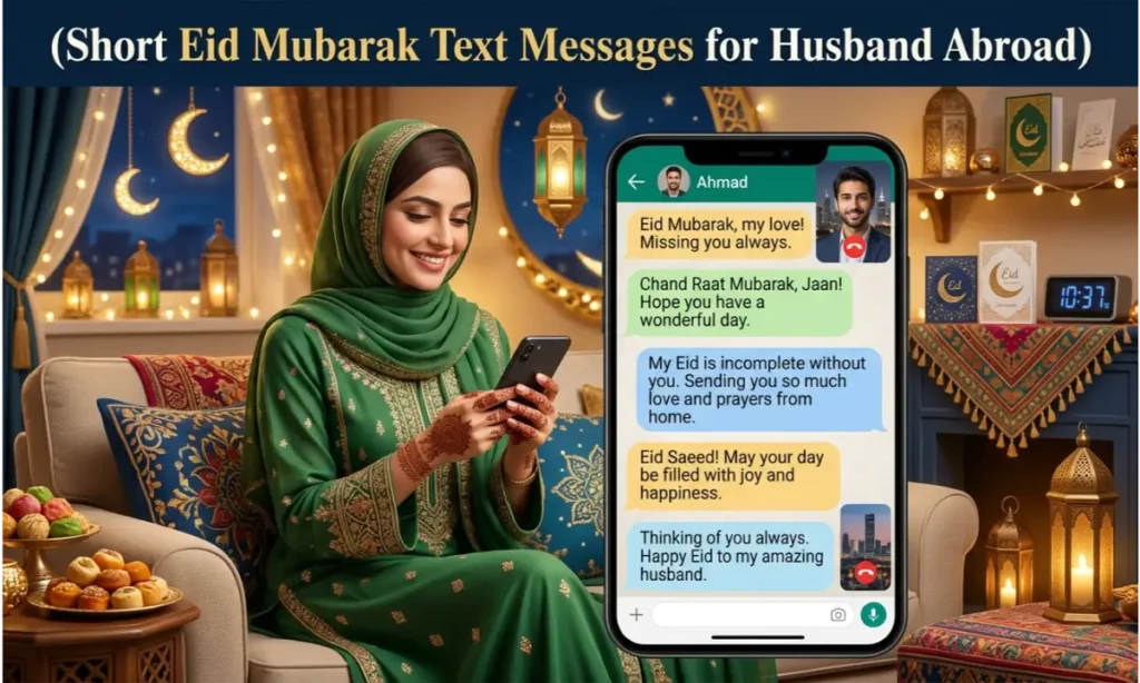 Short Eid Mubarak Text Messages for Husband Abroad